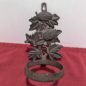 VINTAGE Cast Iron Wall Hanging Sconce Candle Holder Ladybug Leaf Design #5 Stamp